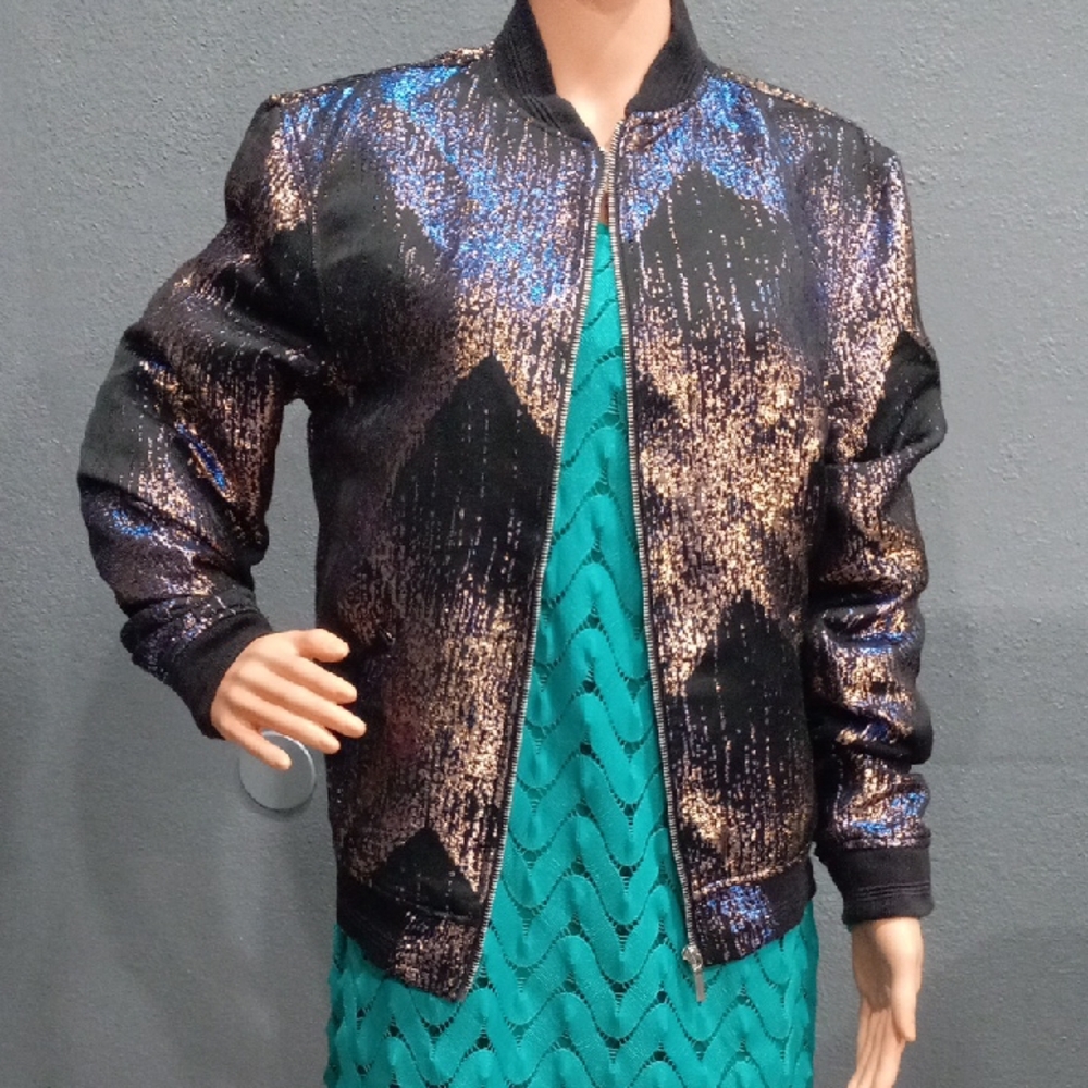 ZARA Women's Jacket Shimmering  Black and Blue Stylish Jacket